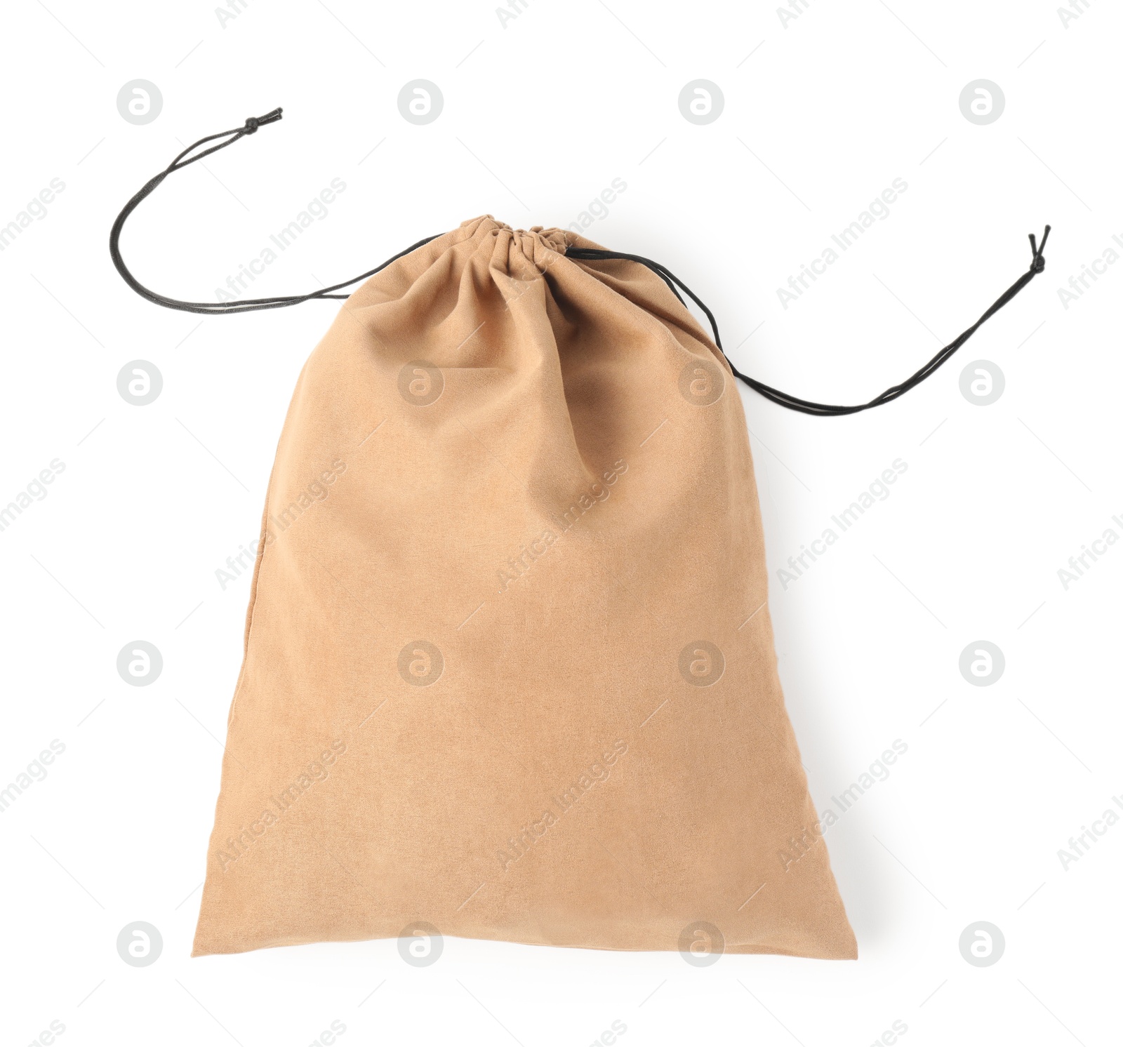 Photo of One beige cotton bag isolated on white, top view