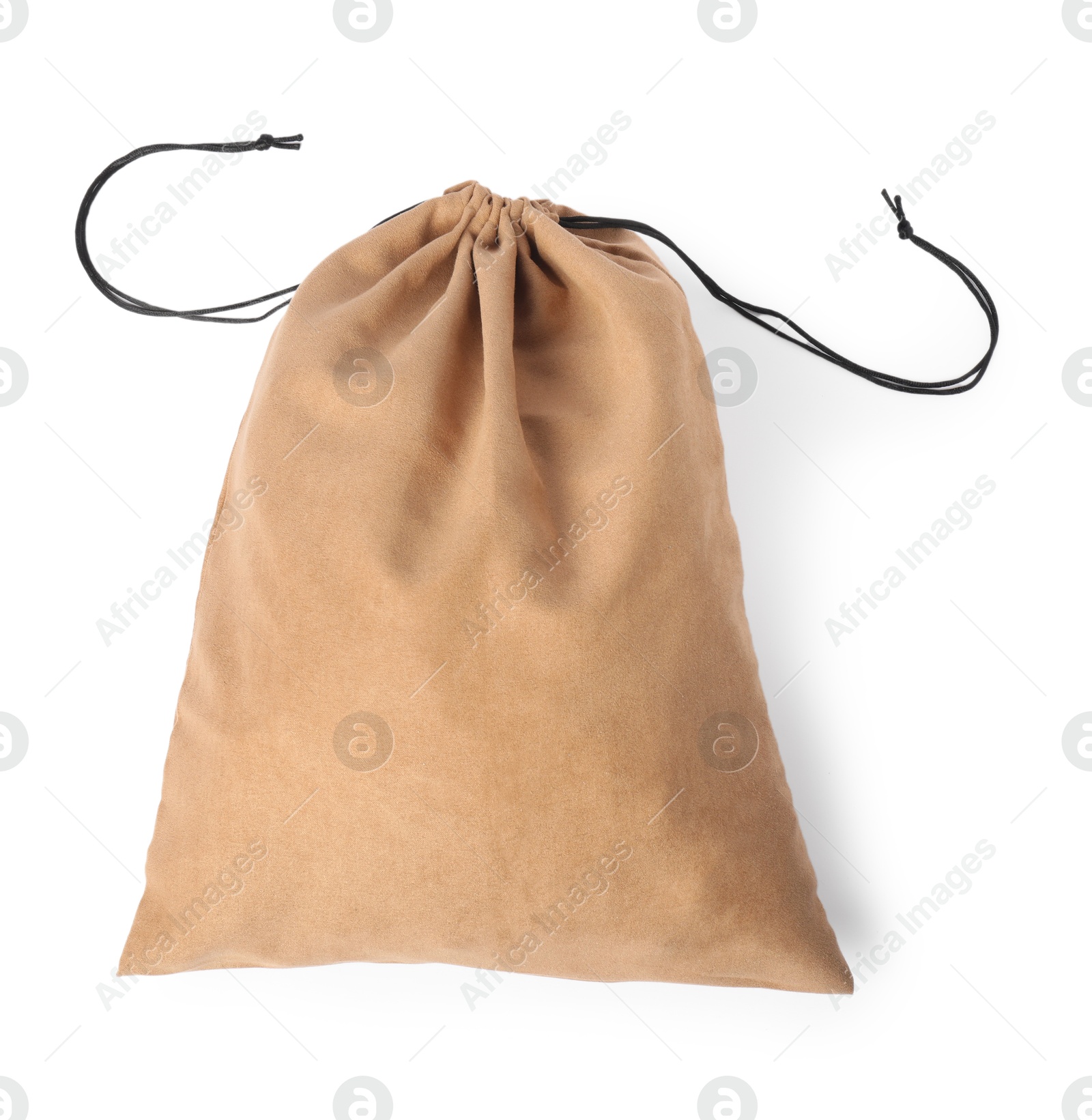 Photo of One beige cotton bag isolated on white, top view