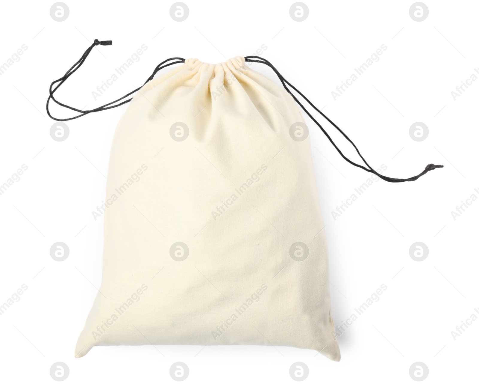 Photo of One cotton bag with ties isolated on white, top view