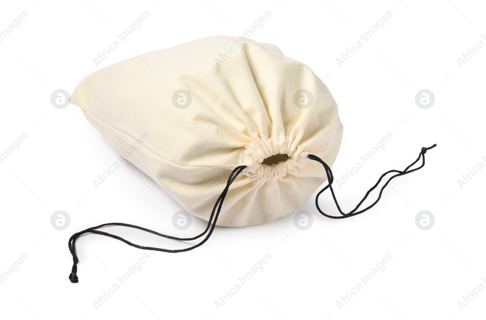 Photo of One cotton bag with ties isolated on white