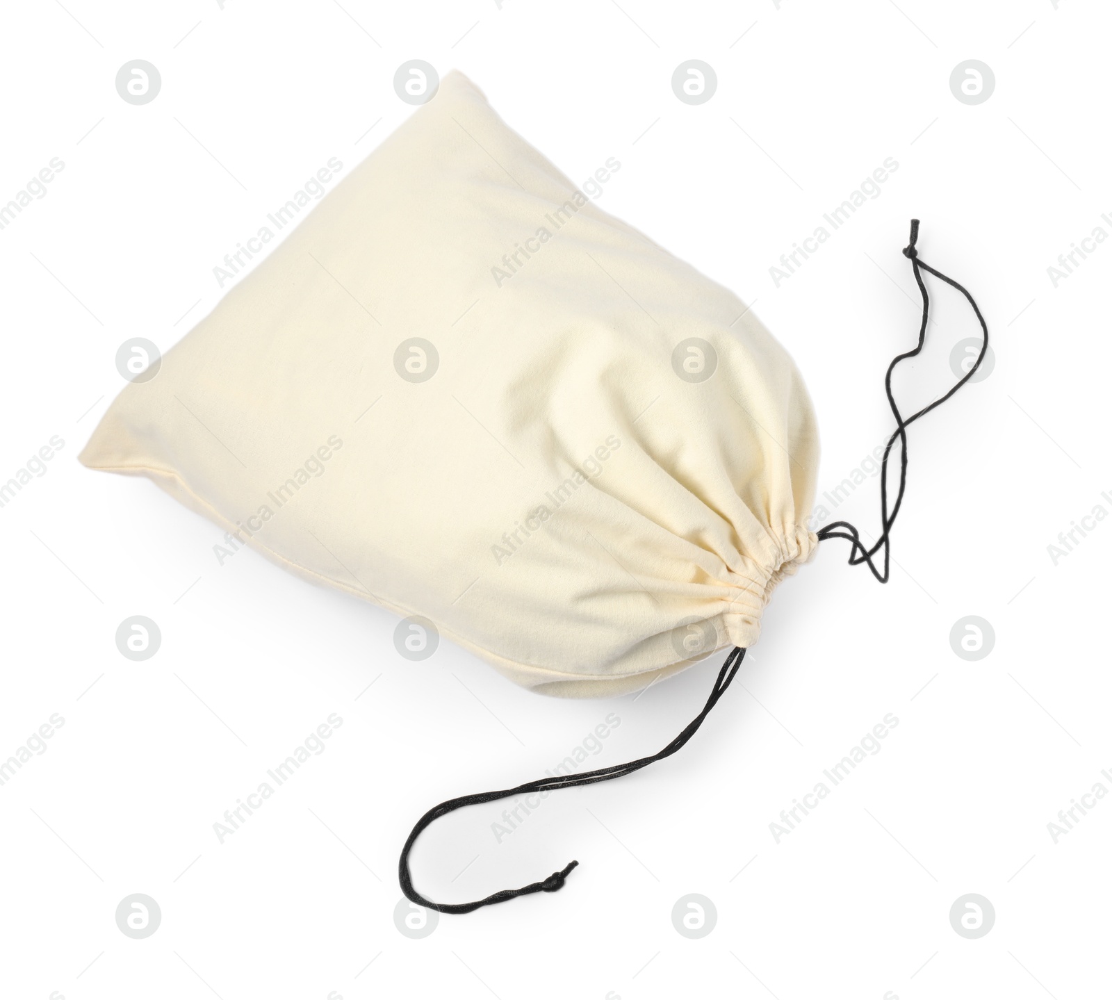 Photo of One cotton bag with ties isolated on white, top view