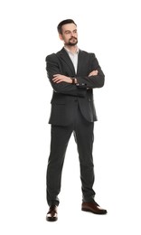 Photo of Confident man in classic suit on white background