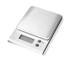 Photo of Modern electronic kitchen scale isolated on white