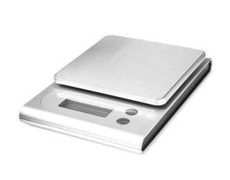 Photo of Modern electronic kitchen scale isolated on white