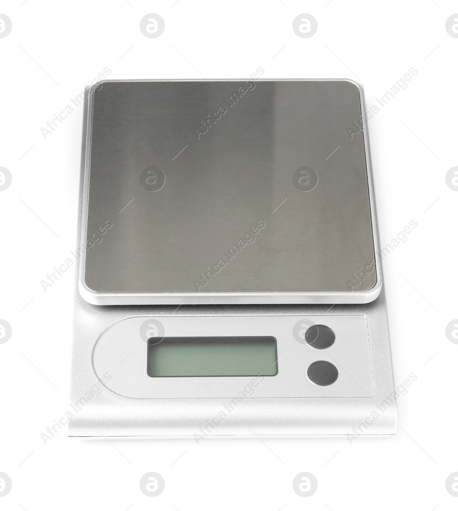 Photo of Modern electronic kitchen scale isolated on white