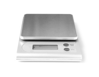 Photo of Modern electronic kitchen scale isolated on white