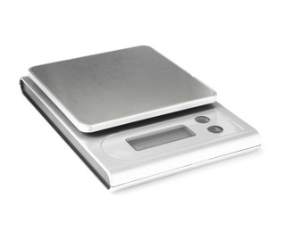 Photo of Modern electronic kitchen scale isolated on white