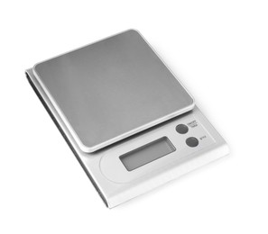 Photo of Modern electronic kitchen scale isolated on white