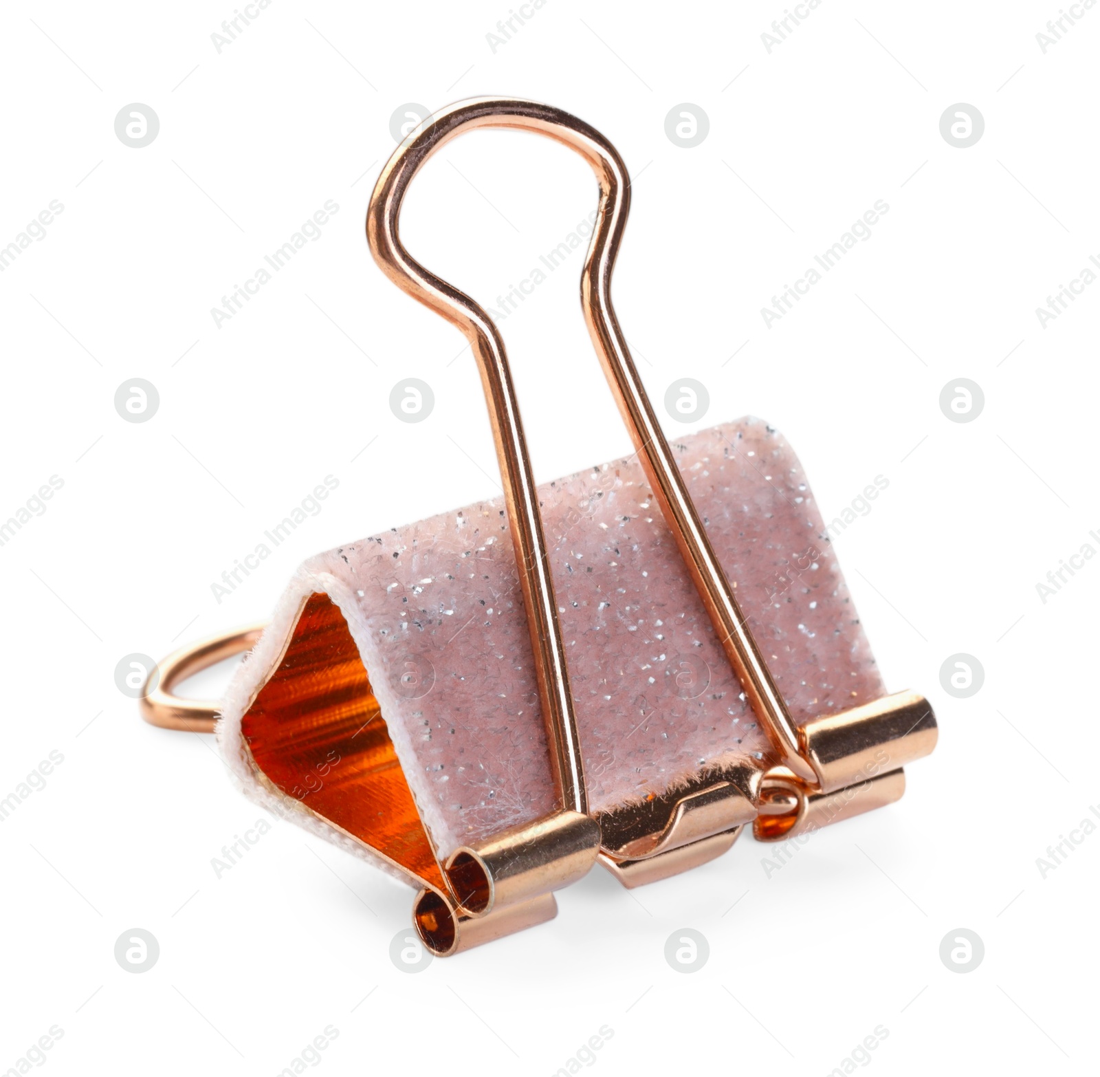 Photo of One colorful binder clip isolated on white