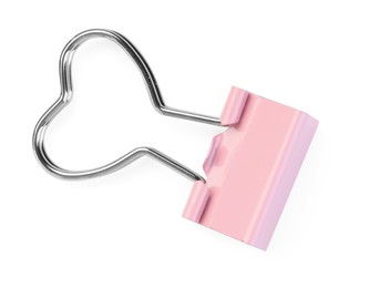 Photo of Heart shaped binder clip isolated on white, top view