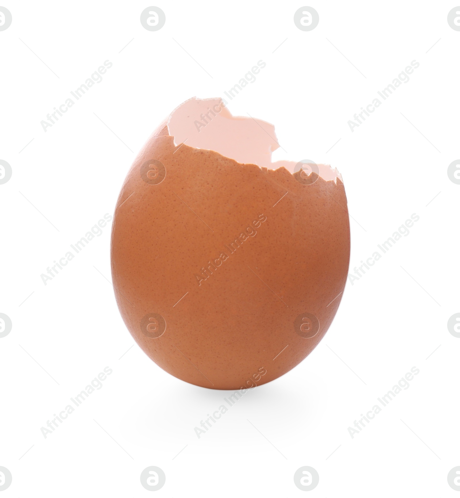 Photo of Piece of cracked eggshell isolated on white