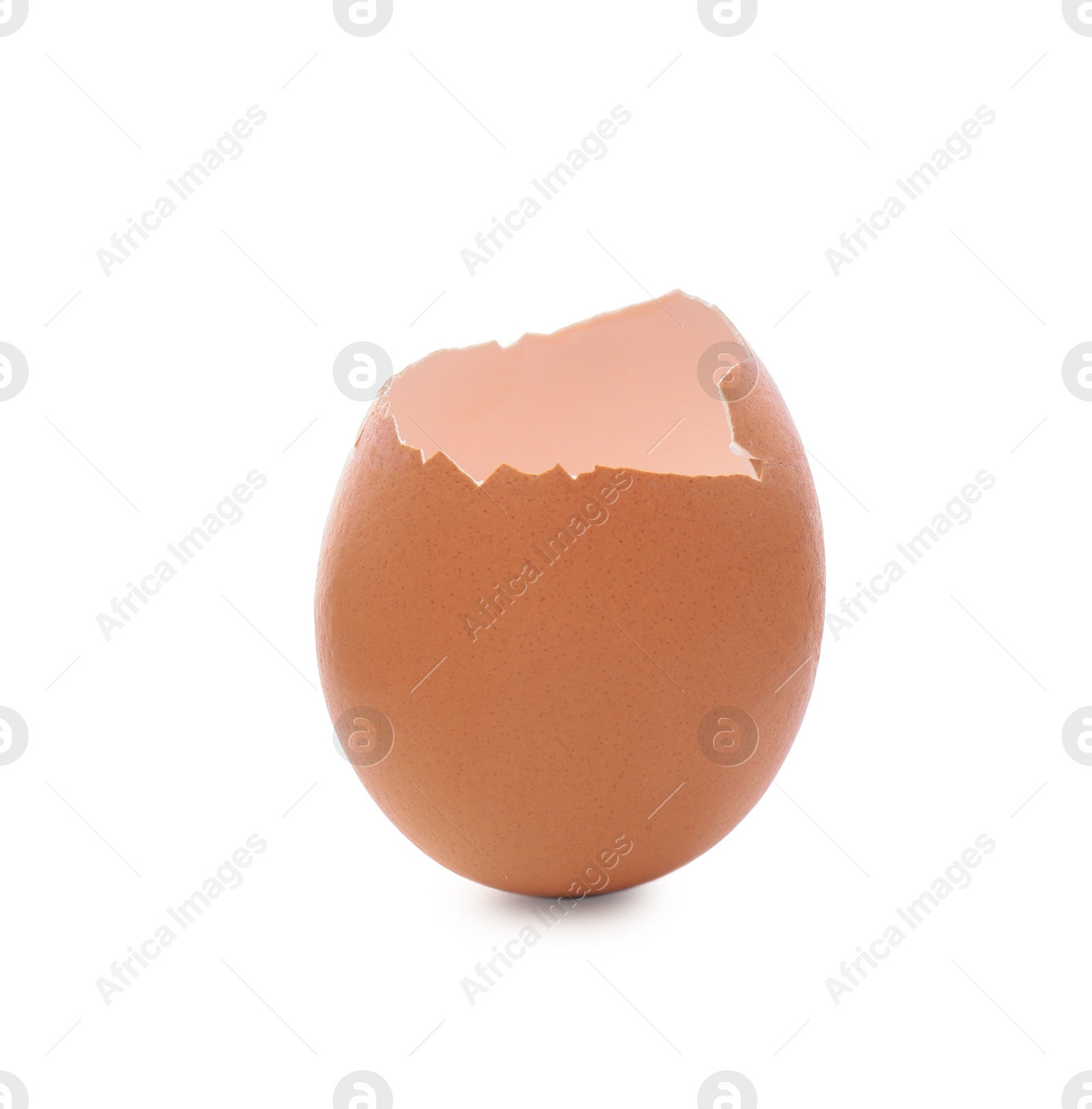 Photo of Piece of cracked eggshell isolated on white