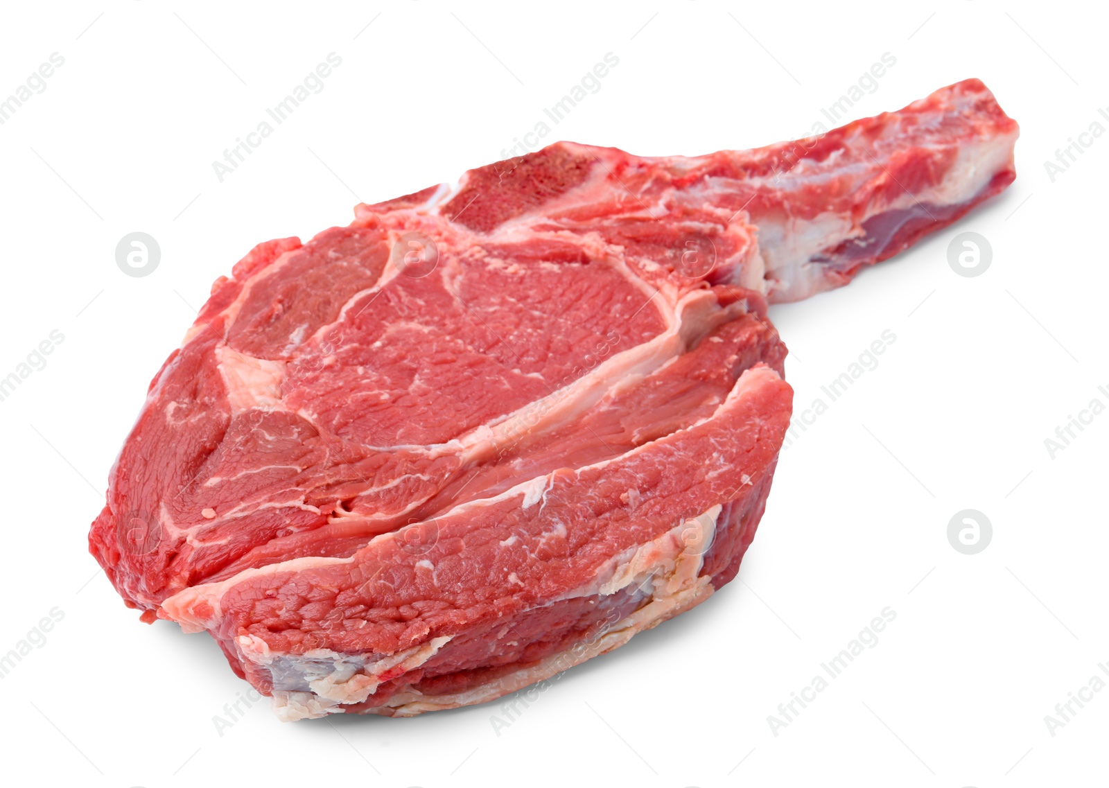 Photo of One raw beef steak isolated on white