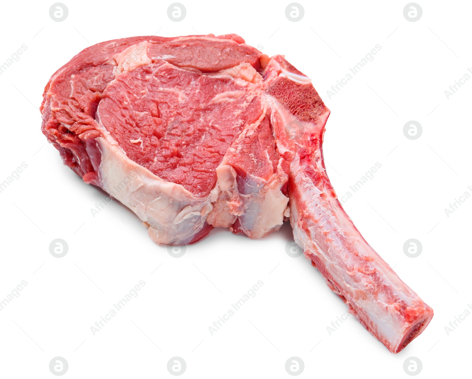 Photo of One raw beef steak isolated on white