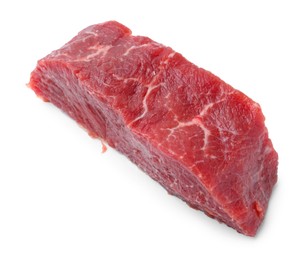 Photo of Piece of raw beef meat isolated on white