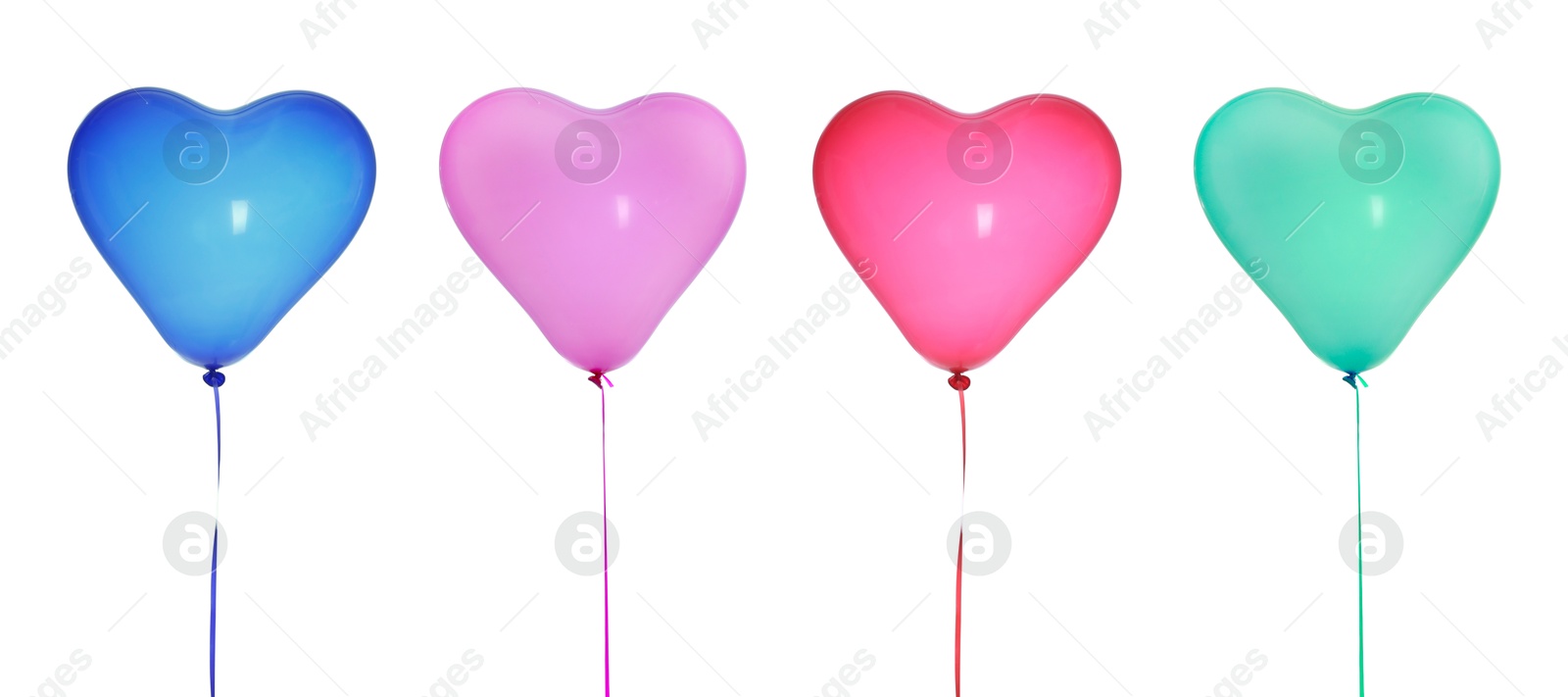 Image of Heart-shaped balloons in different colors isolated on white, set