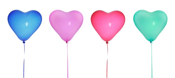 Image of Heart-shaped balloons in different colors isolated on white, set