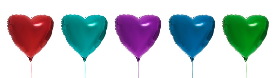 Image of Heart-shaped balloons in different colors isolated on white, set