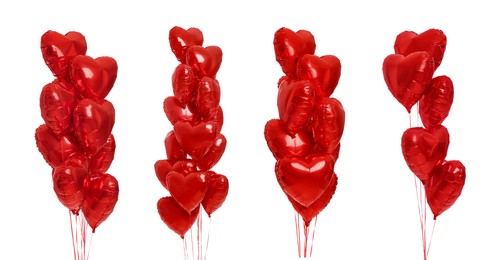 Image of Heart-shaped red balloons isolated on white, set