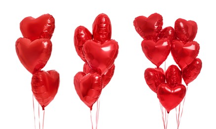 Image of Heart-shaped red balloons isolated on white, set