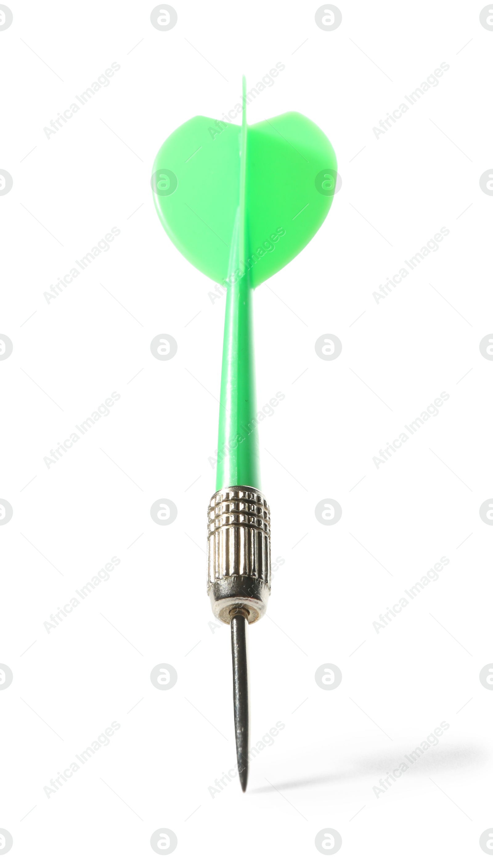 Photo of One green dart arrow in air isolated on white