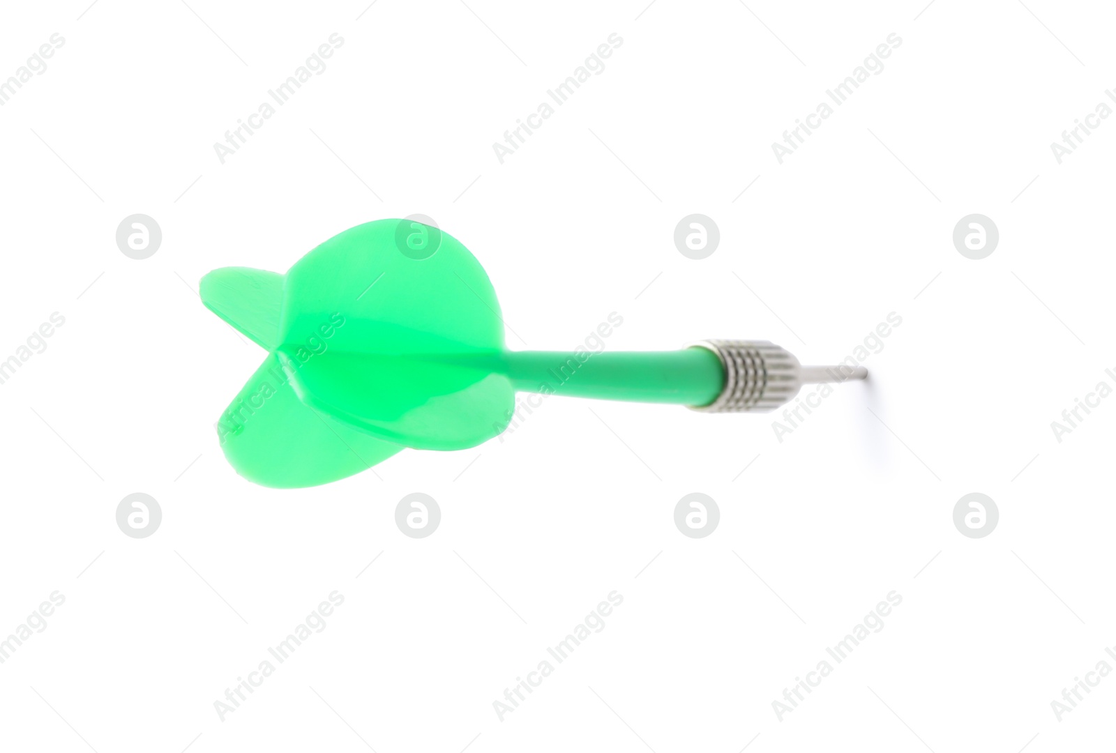 Photo of One green dart arrow isolated on white