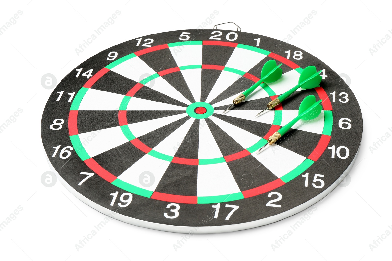 Photo of Dartboard and arrows isolated on white. Sports equipment