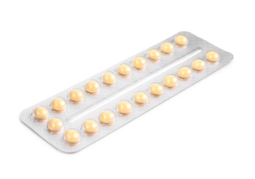 Photo of Blister of contraceptive pills isolated on white