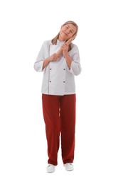 Photo of Chef with rolling pin on white background