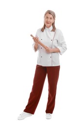 Photo of Chef with rolling pin on white background