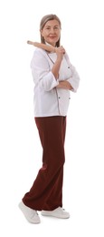 Photo of Chef with rolling pin on white background