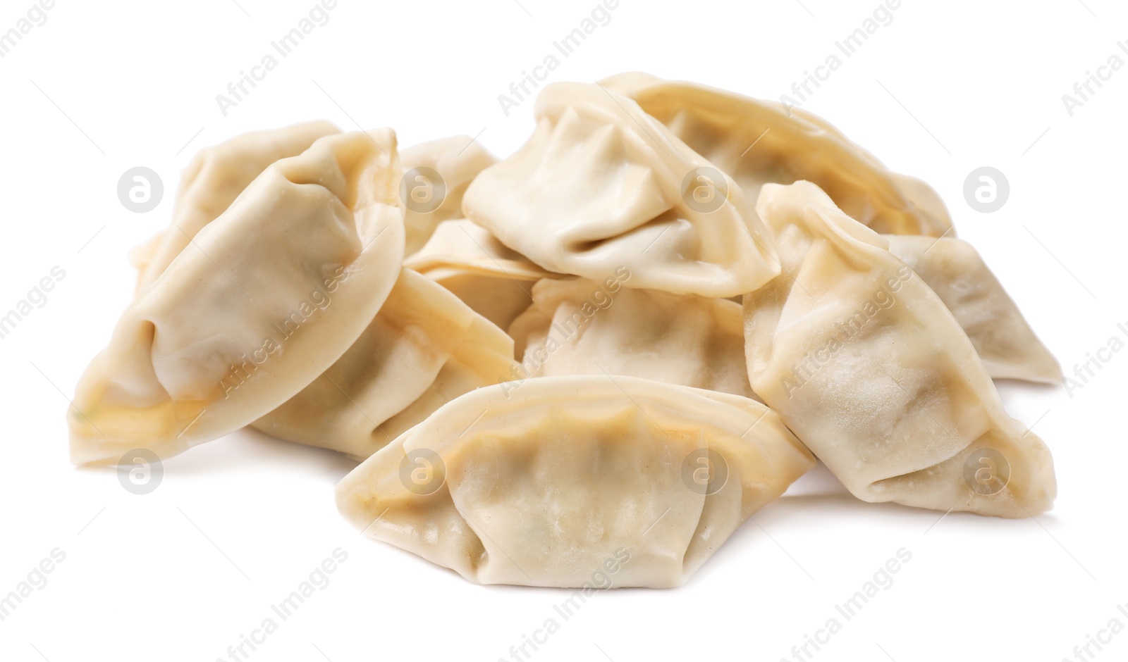 Photo of Fresh raw gyoza dumplings isolated on white