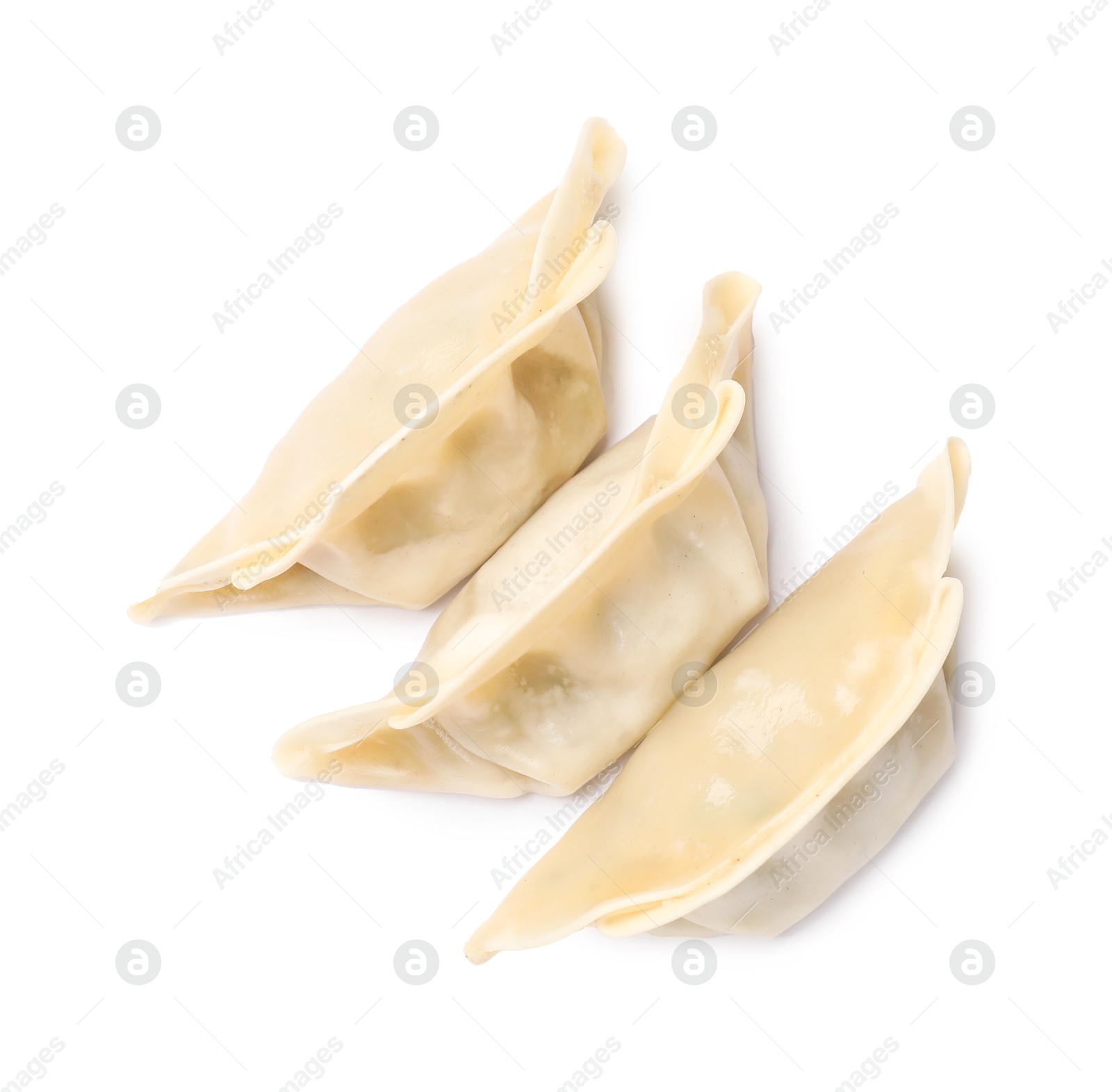 Photo of Fresh gyoza dumplings isolated on white, top view