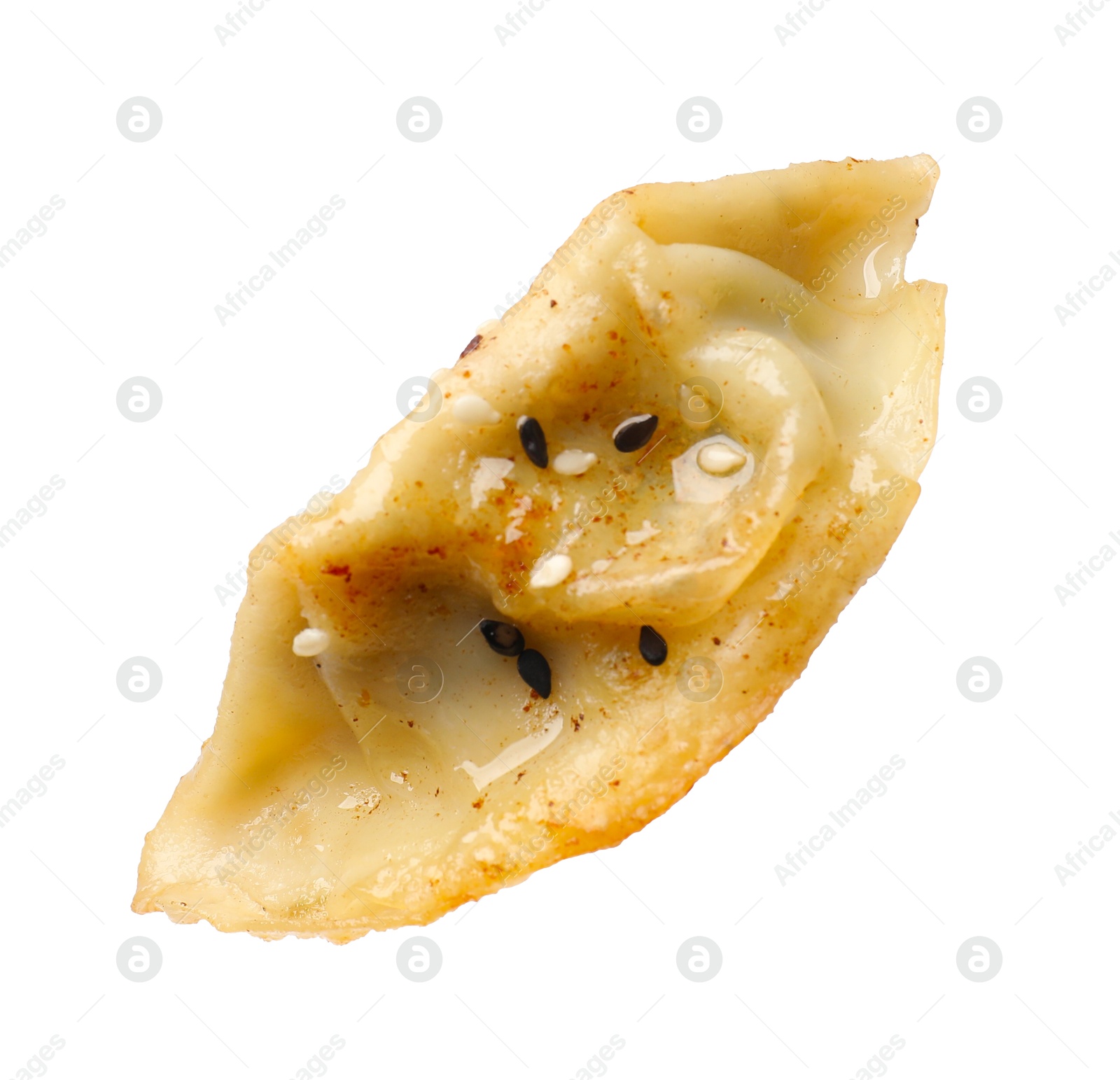 Photo of One fried gyoza dumpling isolated on white