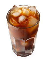 Photo of Refreshing iced coffee in glass isolated on white