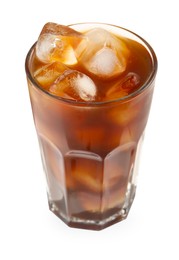 Photo of Refreshing iced coffee in glass isolated on white