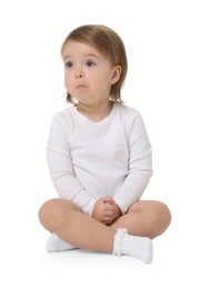 Photo of Cute little baby girl on white background