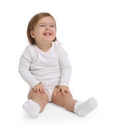 Photo of Cute funny baby girl on white background