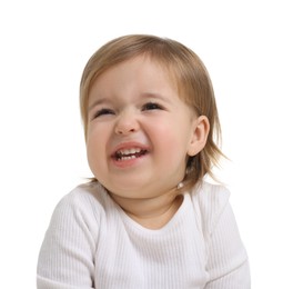 Photo of Cute funny baby girl on white background