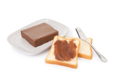 Photo of Tasty sandwiches with chocolate butter isolated on white