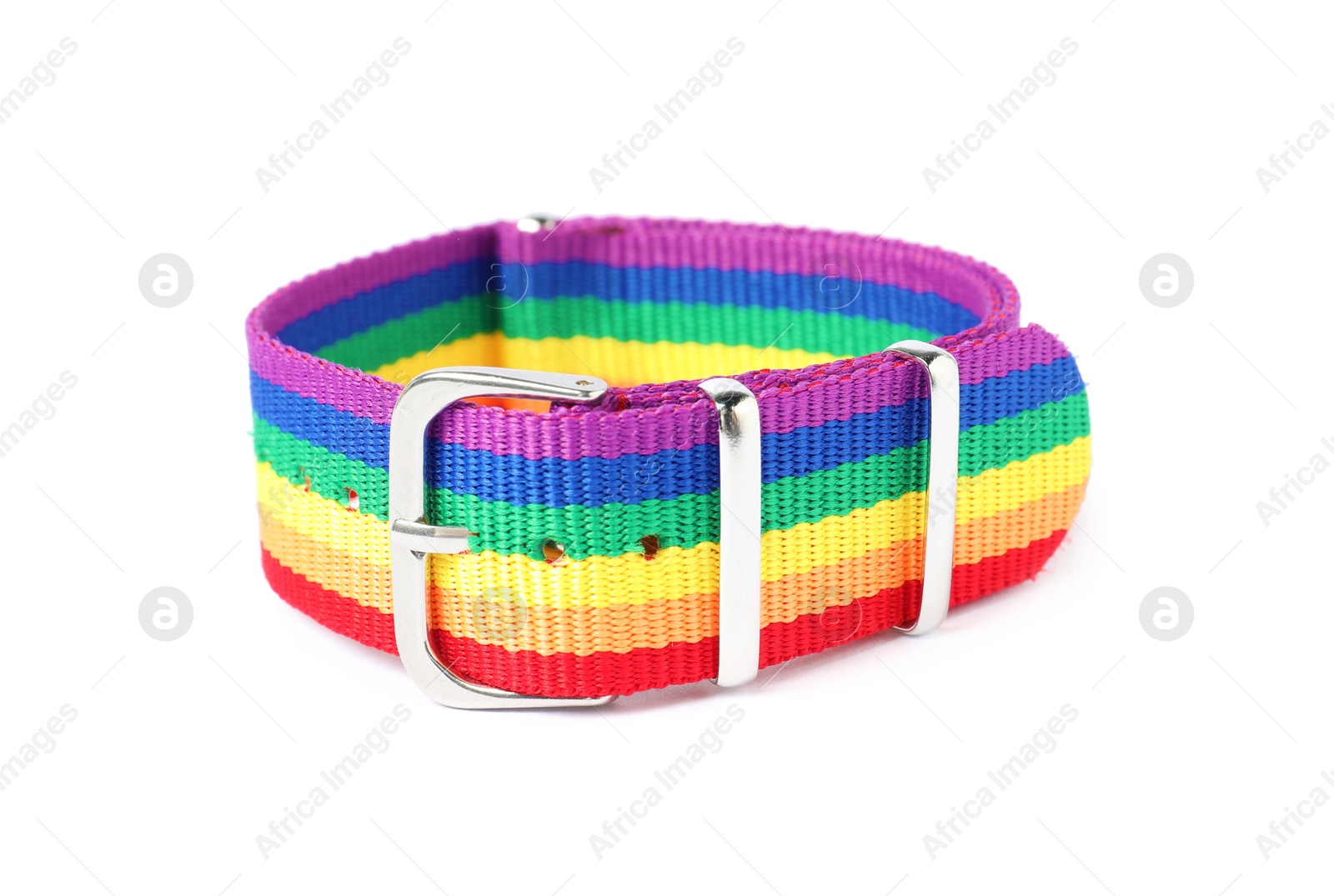 Photo of One wristband in LGBT colors on white background