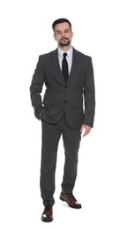 Photo of Confident man in classic suit on white background