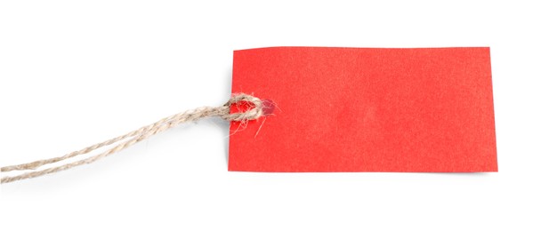 Photo of Blank tag with string isolated on white