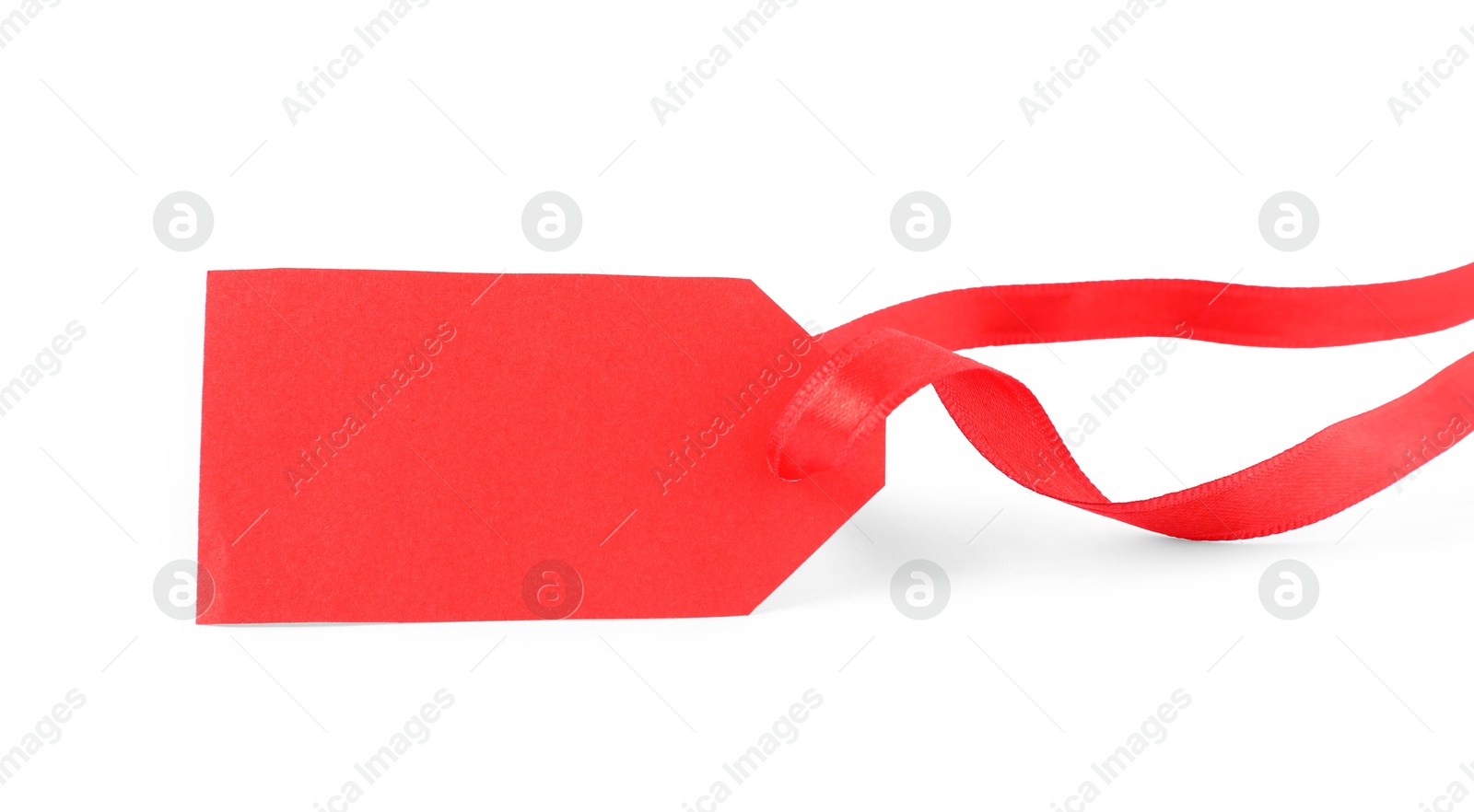 Photo of Blank tag with ribbon isolated on white