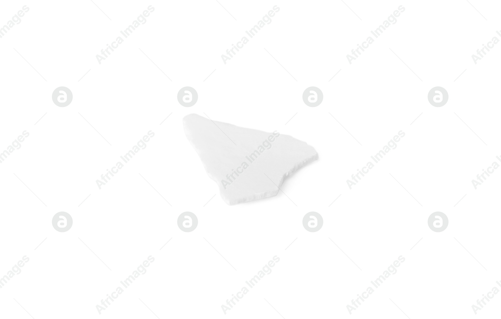 Photo of One piece of broken eggshell isolated on white, above view