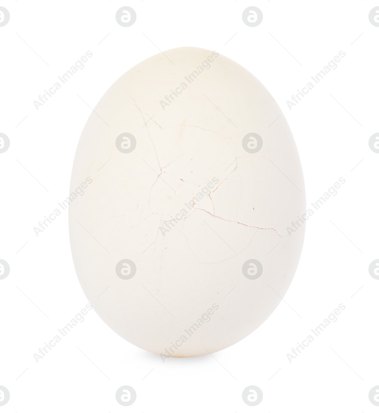 Photo of One egg with cracked shell isolated on white