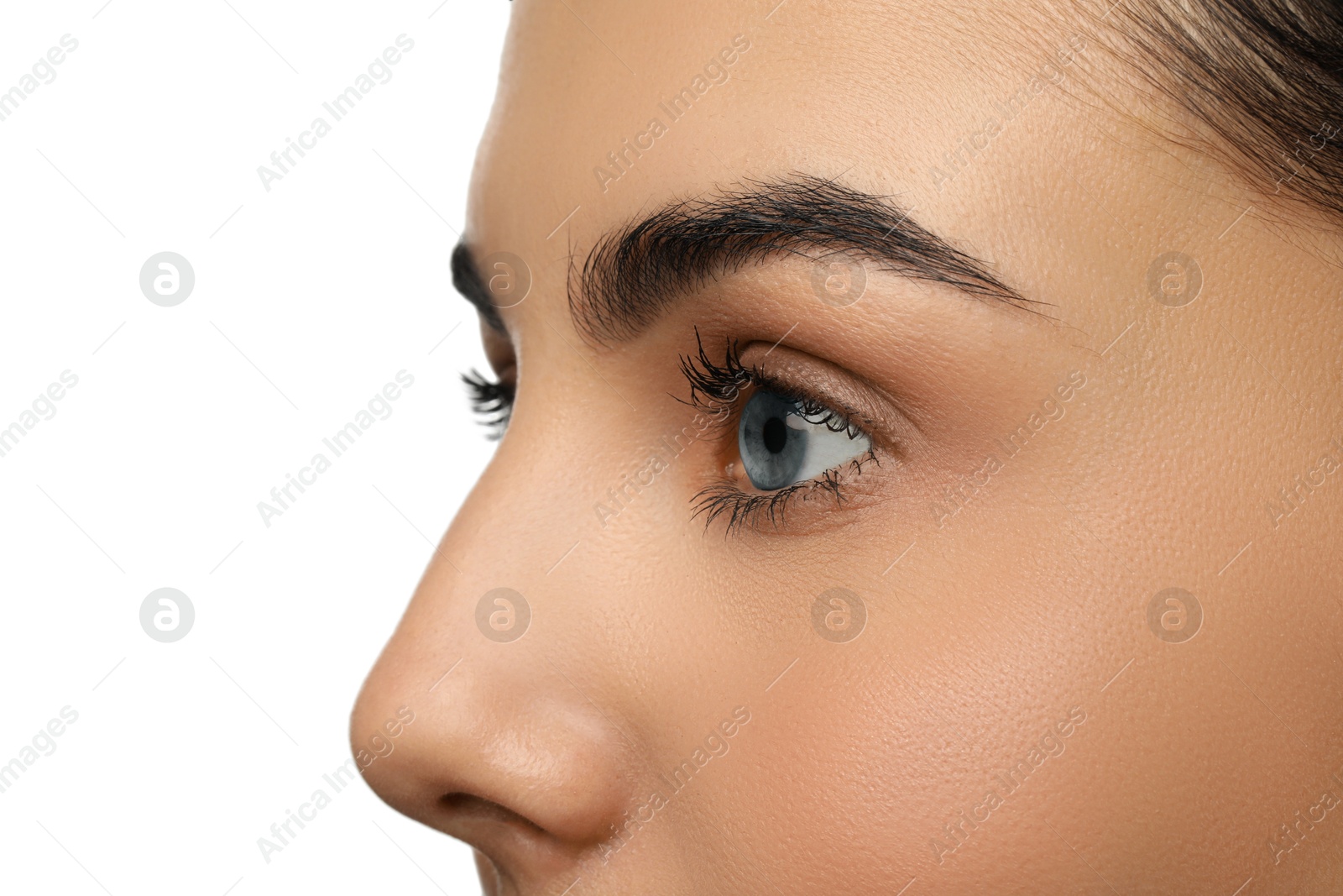 Image of Closeup view of woman with blue eyes