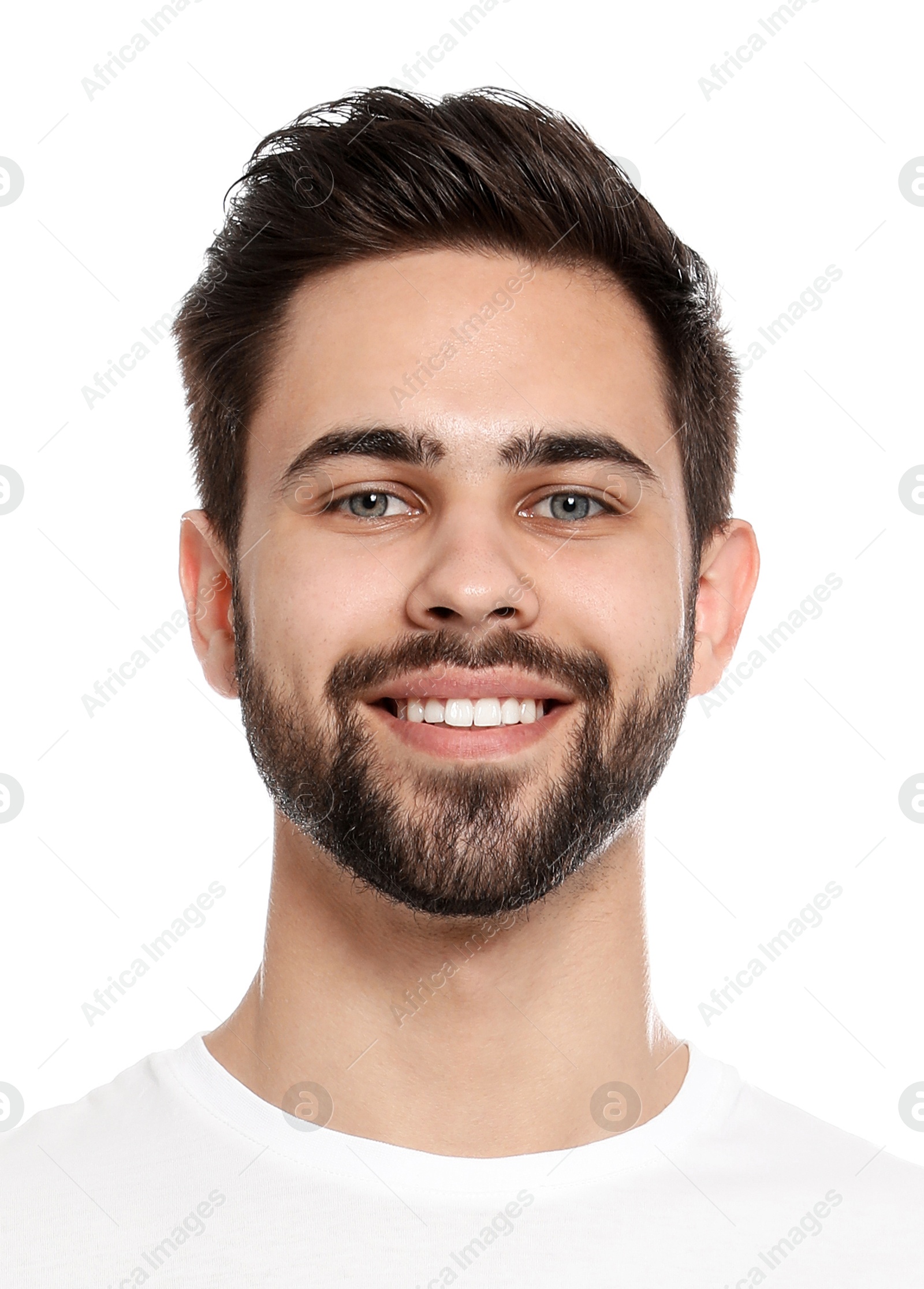 Image of Passport photo. Portrait of man on white background