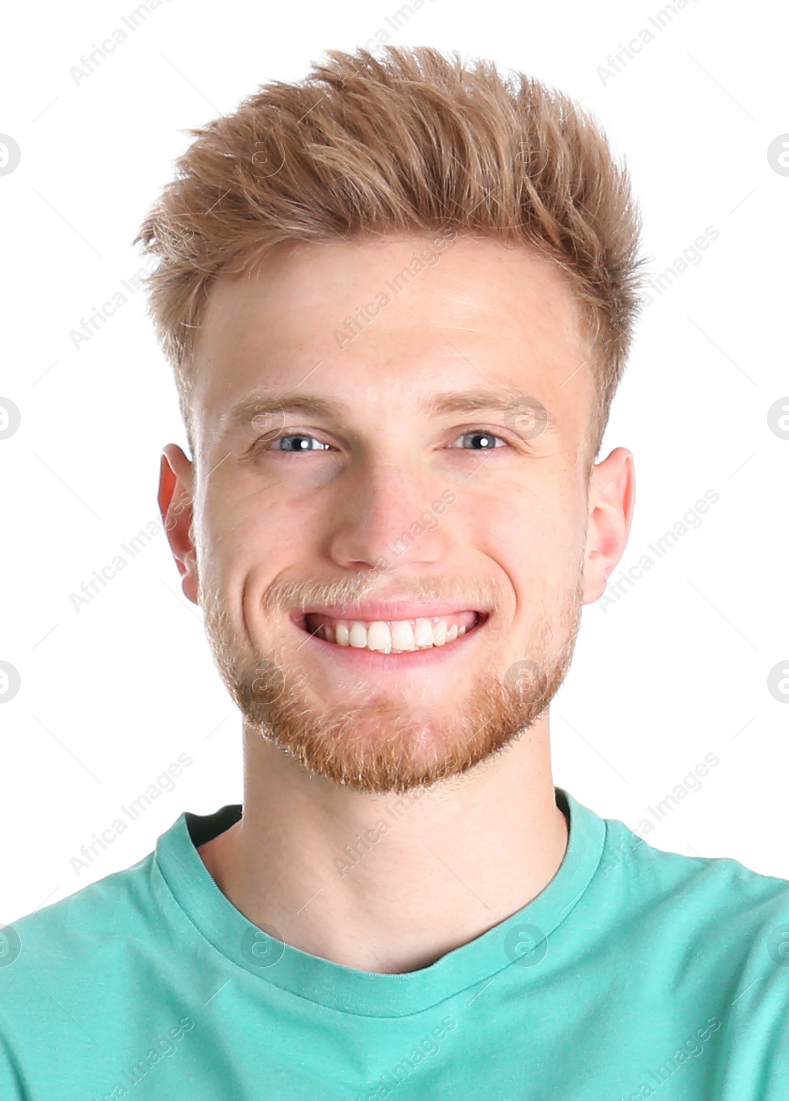 Image of Passport photo. Portrait of man on white background