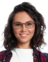 Image of Passport photo. Portrait of woman on white background